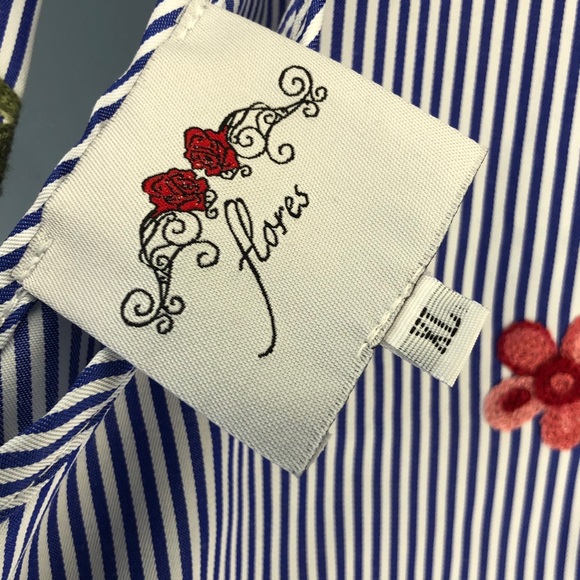 XL Boutique Striped Floral Blouse Flutter Sleeve - Picture 5 of 5